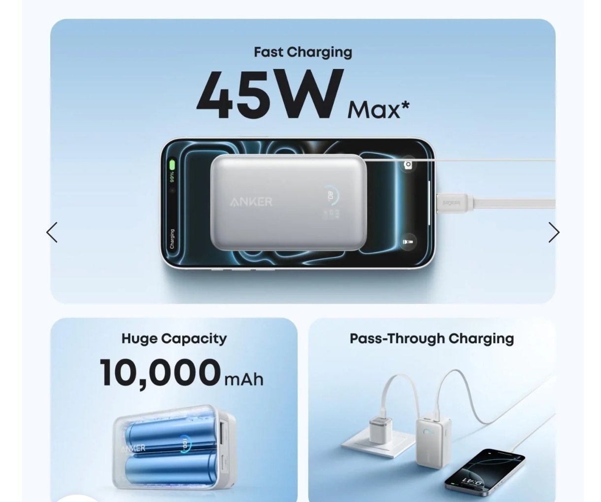 Anker Nano Power Bank (10K, 45W, Built-In Retractable USB-C Cable)